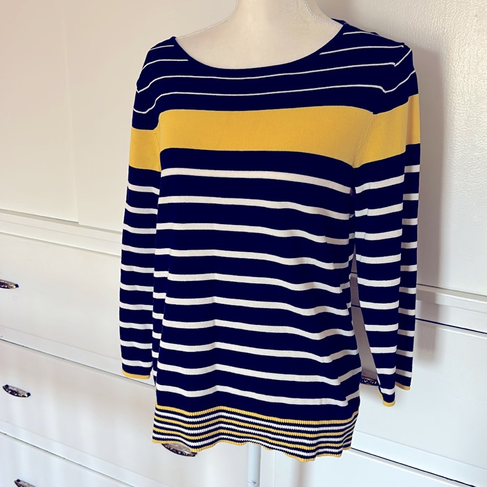 Trendy Navy blue and Yellow Striped Top